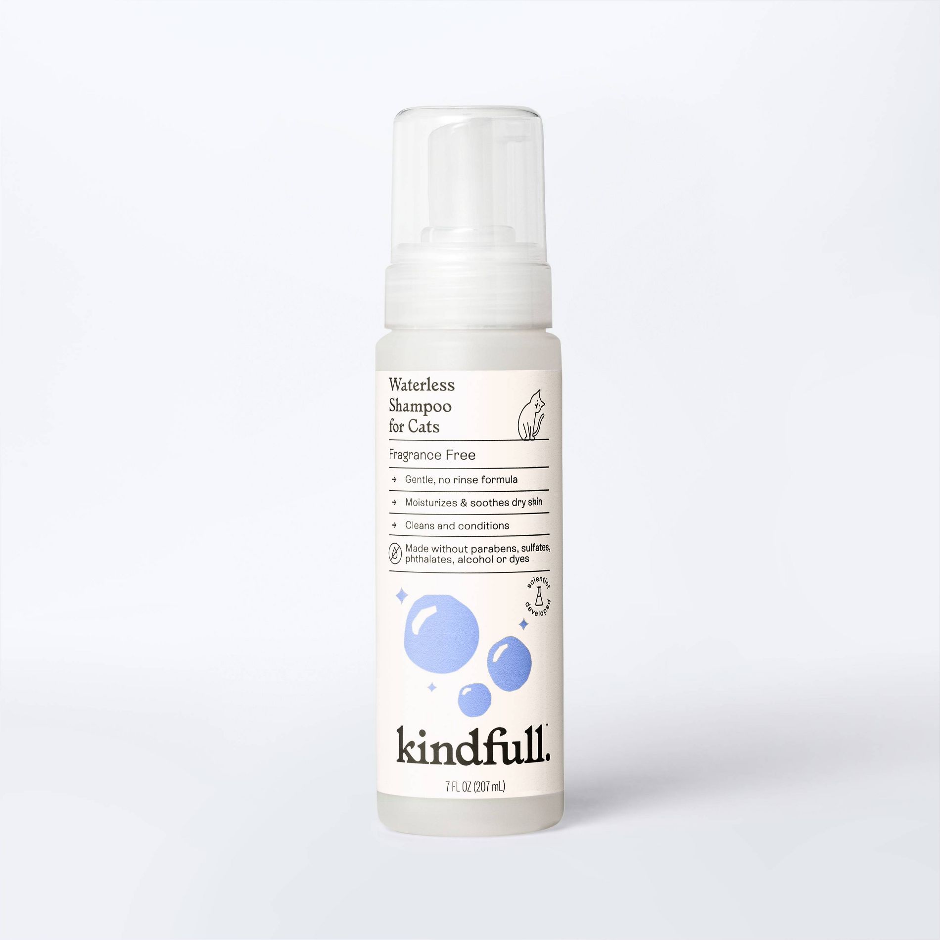 Fragrance Free Waterless Cat Shampoo - 7oz - Kindfull™: Hypoallergenic Liquid Cleanser for Cats of All Ages