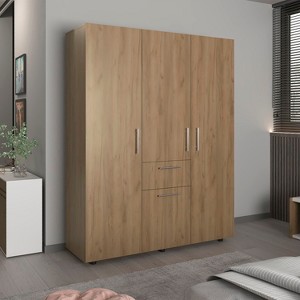 Bariloche 70" High Four-Door, One Drawer Armoire With Three Hanging Rods, Seven Shelves Bedroom, Wardrobe, Closet Natural Oak - 1 of 4