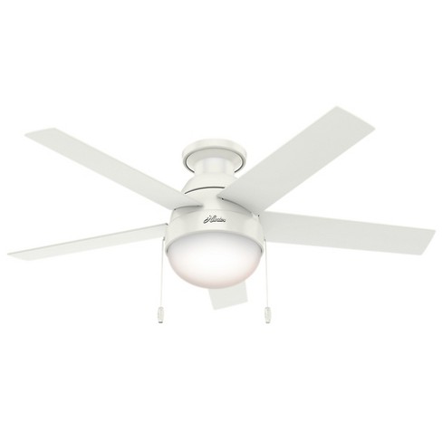 46 Anslee Low Profile Fresh White Ceiling Fan With Light Hunter