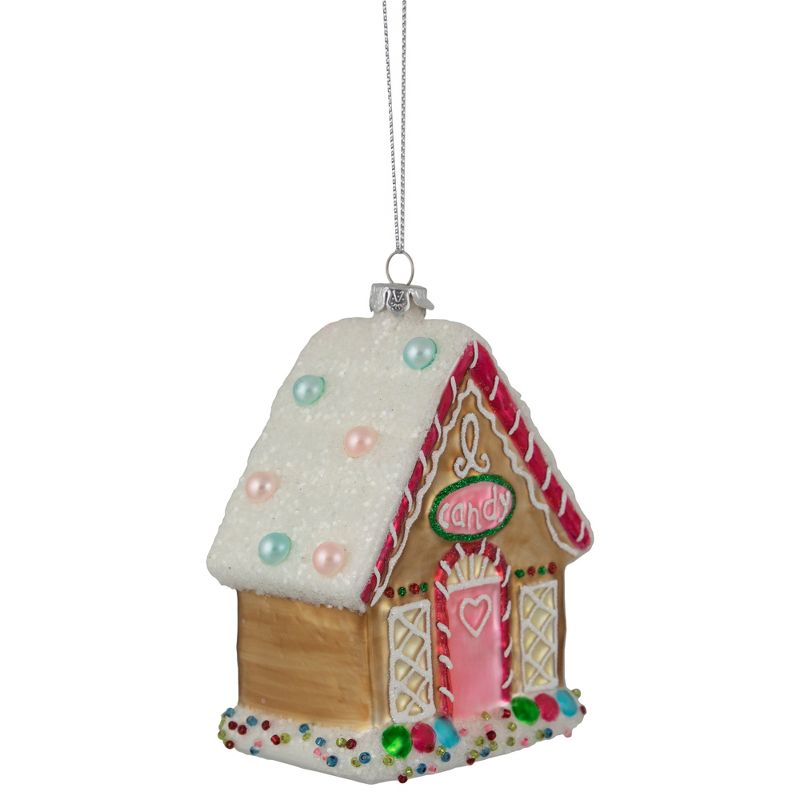 Northlight 4.5" Glittered Gingerbread House Glass Christmas Ornament, 4 of 7
