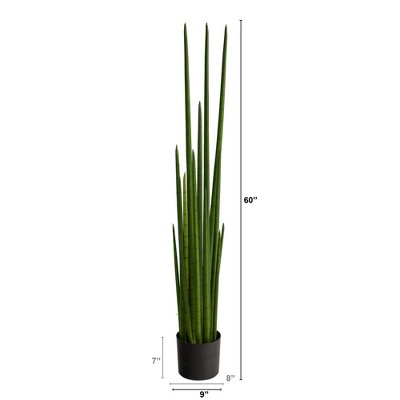Minimalist 5ft Sansevieria Silk Artificial Plant in Black Planter