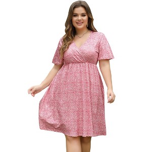 Women's Plus Size A Line Party Mini Dress Knee Length Wrap Dress  redf X-Large - 1 of 1
