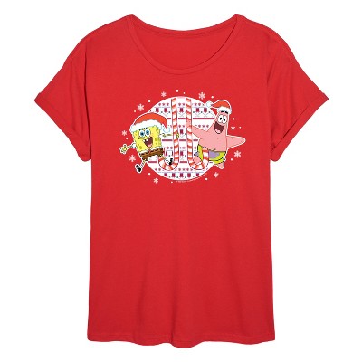 Women's - SpongeBob SquarePants - Spongebob Patrick Candy Canes Oversized Graphic T-Shirt