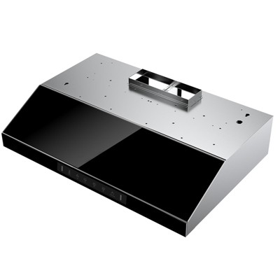 700 CFM Ducted Under Cabinet Range Hood in Stainless Steel and Black Glass with LED Lights