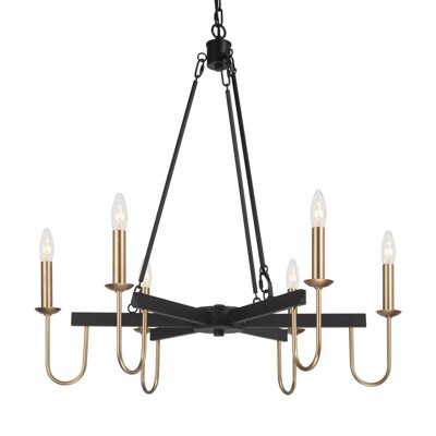 LNC Camerena 6-Light 28" Modern Candle Large Chandelier,Good and Matte Black