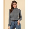 Allegra K Women's Ruffle Mock Neck Bishop Sleeve Knitted Ribbed Pullover Sweater - 2 of 4