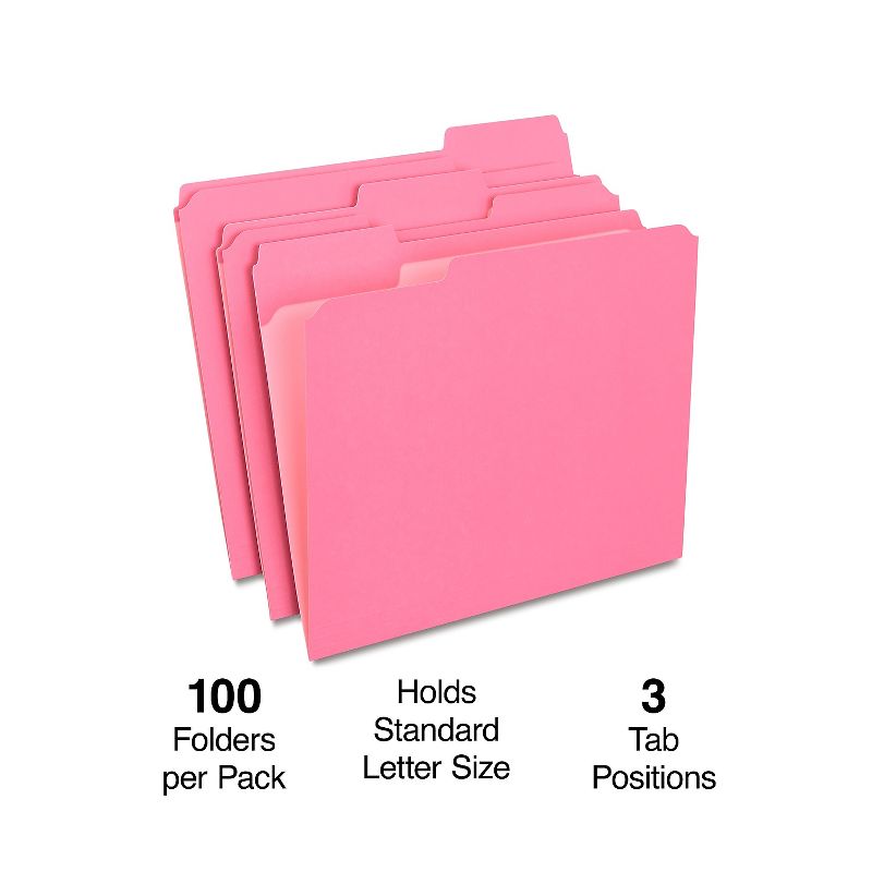 HITOUCH BUSINESS SERVICES Reinforced File Folders 1/3 Cut Letter Size Pink 100/Box TR508952/508952, 2 of 5