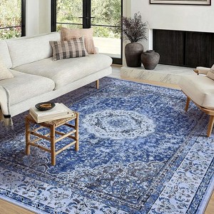 Acekool Boho Vintage Washable Area Rug, Soft Faux Velvet Non-Slip Carpet for Living Room Bedroom Kitchen Office, Easy Care - 1 of 4