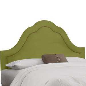 Skyline Custom Upholstered Arch Inset Nail Button Headboard - Twin - Skyline Furniture , Velvet Apple Green