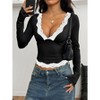 Women Sexy Long Sleeve T Shirts Deep V Neck Lace Up Casual Going Out Party Club Tops - 3 of 4