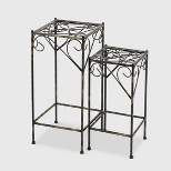 2pc Square Iron Plant Stands With Ridged Detail Black - Ore International