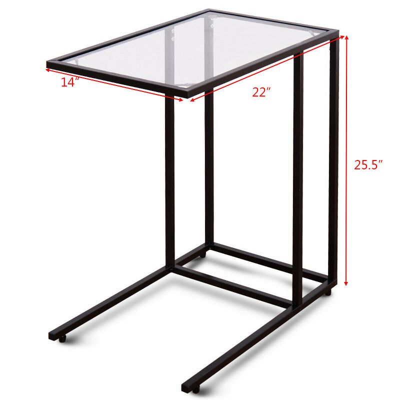 Costway Coffee Tray Side Sofa End Table Ottoman Couch Stand TV Lap Snack W/Glass Top New, 4 of 10