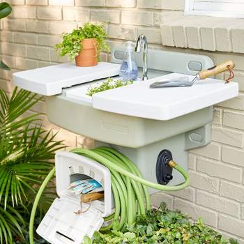 BrylaneHome Outdoor Garden Sink With Hose Holder Reel Potting Station