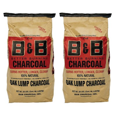 B&B Charcoal Signature Low Smoke Long Burning Oak Lump Charcoal with All Natural Material for Grills and Barbecues, 20 Pounds (2 Pack)