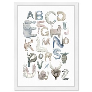 13" x 19" Wild Life Alphabet Sizes Animals Framed Wall Art Blue - Olivia's Easel: Modern Decor, Baby Theme, White Frame - 1 of 4