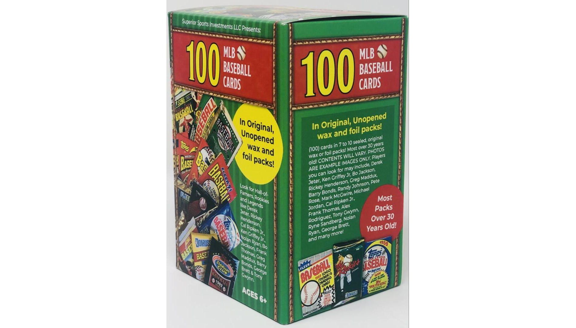 Superior Sports Investments LLC 100 MLB Baseball Cards in Original Unopened Wax and Foil Packs Blaster Box