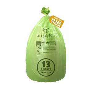 Simply Bio 13 Gallon Compostable Trash Bags Flat-Top, Thick 0.87 Mil, 49.21 Liter, 50 Bags, Tall Kitchen Food Scrap Waste Bag - 1 of 4