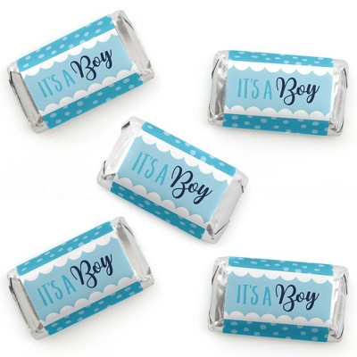 Big Dot of Happiness It’s a Boy - Mini Candy Bar Wrapper Stickers - Blue Baby Shower Small Favors - 40 Count