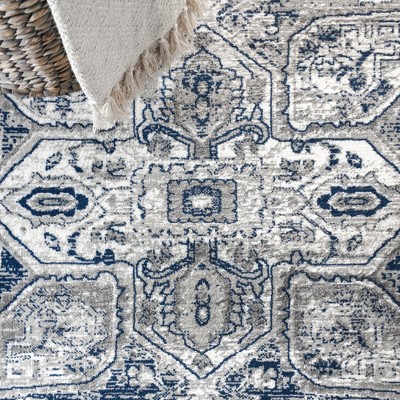Modern Elegance Gray and Navy 8' x 10' Synthetic Area Rug