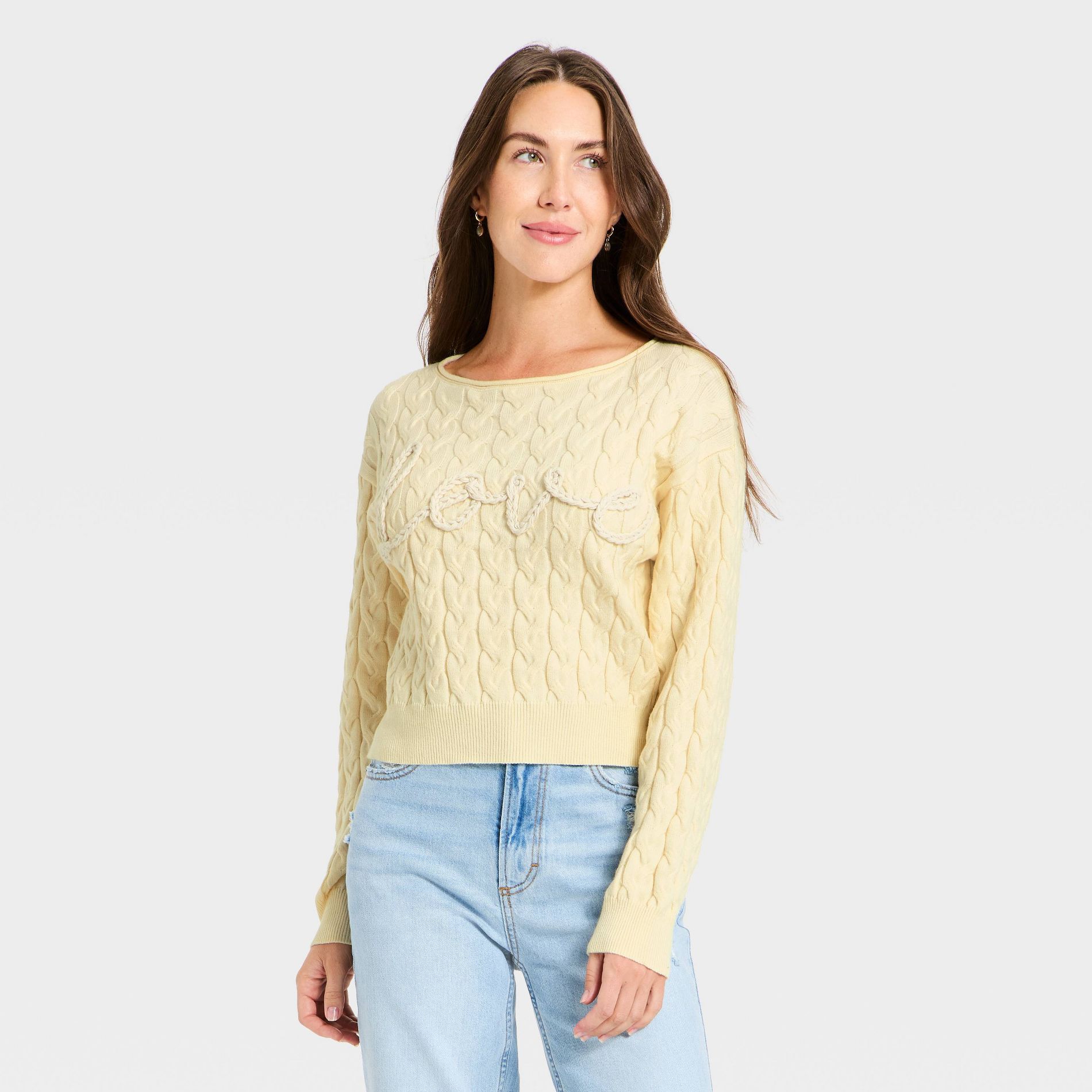 Women's Cozy Wide Crewneck Love Pullover Sweater - Universal Thread™