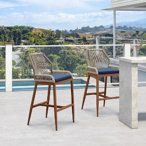 PURPLE LEAF Patio Sunbrella Bar Stools Set of 2 Handwoven Wicker Bar Height Stool Modern Aluminum Outdoor Wicker Barstools with Back and Cushion - 1 of 4