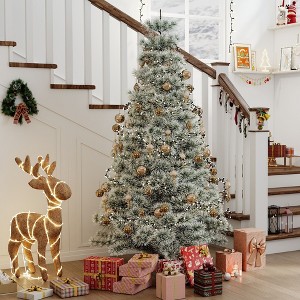 JIONJOY Snow Flocked Artificial Christmas Tree – Hinged Spruce Foldable Metal Stand for Holiday Decor - 1 of 4