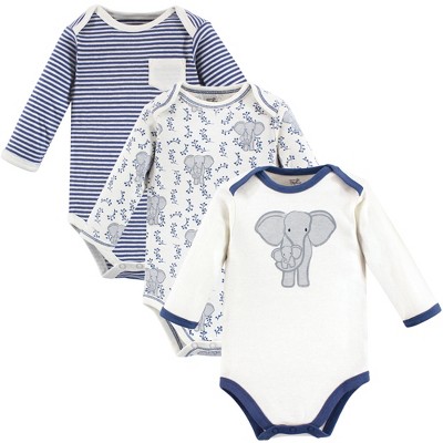 Touched by Nature Organic Cotton Long-Sleeve Bodysuits 3pk, Elephant, 0-3 Months