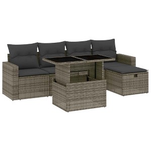 vidaXL 6 Piece Patio Sofa Set with Cushions Gray Poly Rattan - without storage - 1 of 4