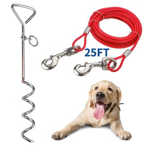 MeasuPro Spiral 18 Inch Dog Tie Out Stake with 25 Foot Dog Leash Combo - 1 of 4