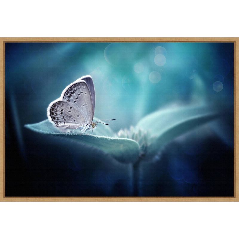 23&#34; x 16&#34; Butterfly and Blue Flower by Fauzan Maududdin Framed Wall Canvas - Amanti Art, 1 of 11
