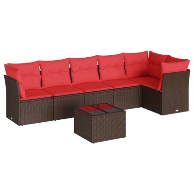 vidaXL 7 Piece Patio Sofa Set with Cushions Brown Poly Rattan