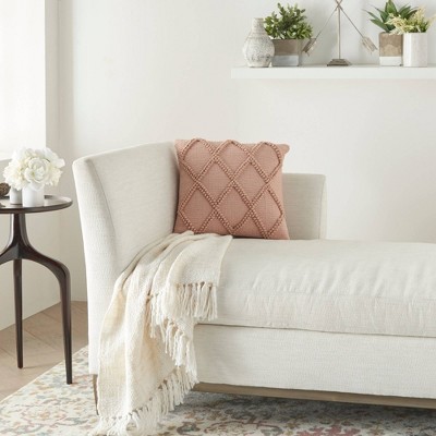 Blush Pink Diamond Lattice Cotton Polyester Throw Pillow 18" x 18"