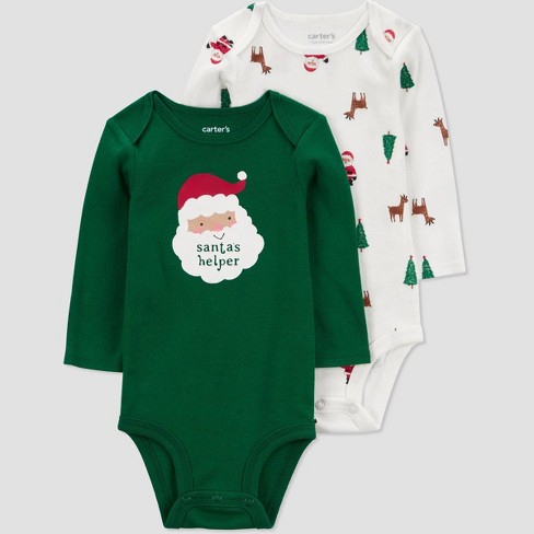 Carter s Just One You Baby Christmas 2pk Santa Bodysuit Green white 12m Target