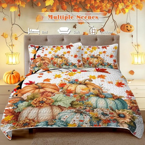 Aeelleea Soft Lightweight Colorful Pumpkin Printed Bedding Set Queen Size with 2 Pillowcases for All Season