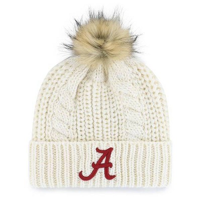 NCAA Alabama Crimson Tide Women's Cream Knit Cuffed Beanie with Faux Fur Pom