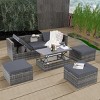 5-Piece Outdoor Patio Sectional Couch Set, All-Weather PE Wicker Outdoor Chaise Lounger Sofa with Lift-Top Coffee Table – Maison Boucle - 3 of 4