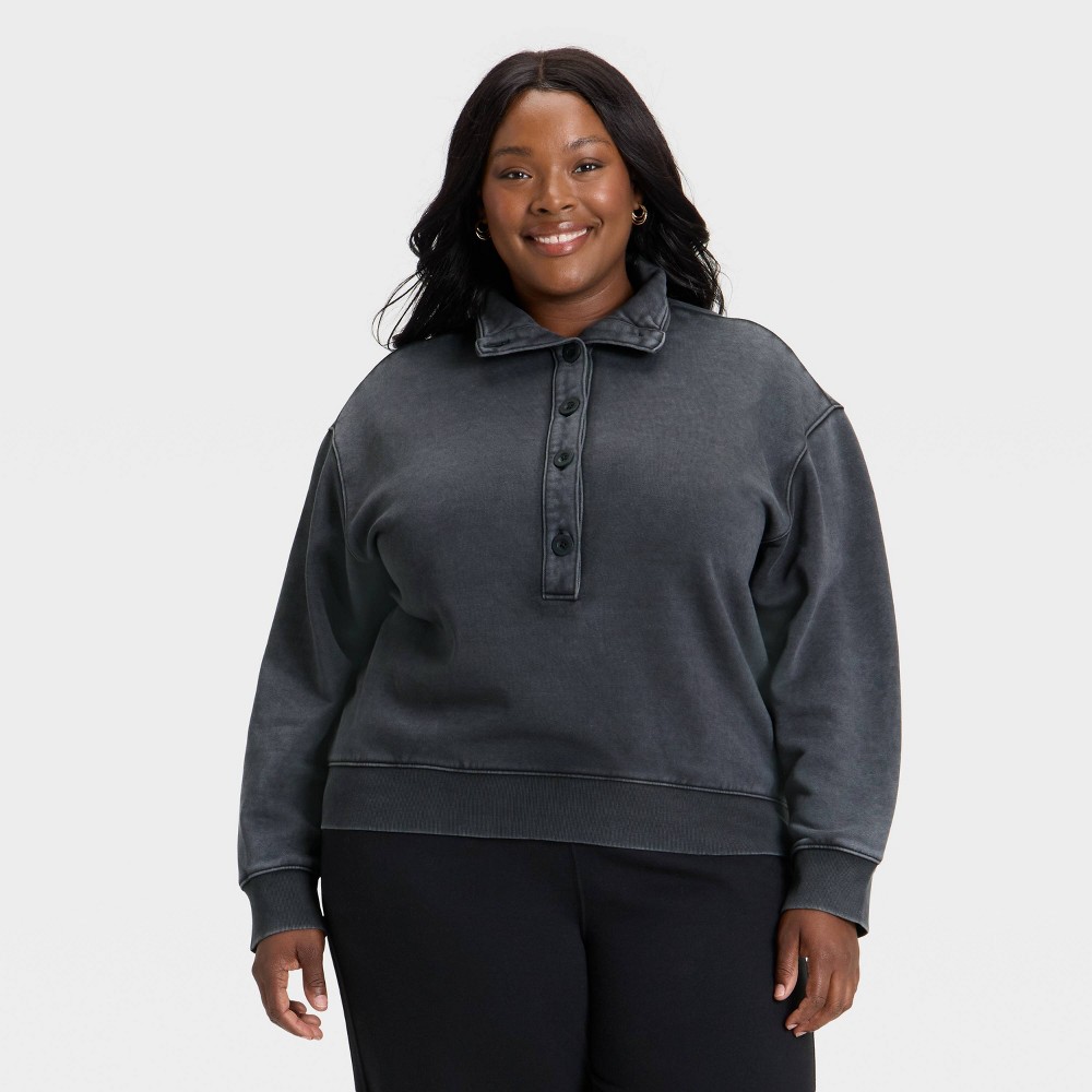 Women's Button-Front Pullover Sweatshirt - Universal Thread™ Black 2X