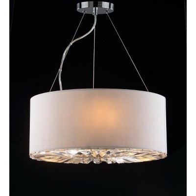 Chic Crystal-Embellished Chrome Drum Pendant Light, 16" White Shade