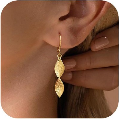 Gold Dangle Earrings for Women, 14K Gold Plated LightweightTeardrop Drop Earrings, Trendy Leverback Minimalist Jewelry for