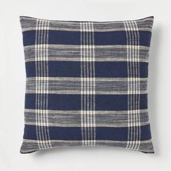 Woven Plaid Square Throw Pillow with Zipper Pull Navy Blue - Threshold™ designed with Studio McGee