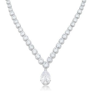 ShineHigh Bejeweled Rhodium-Plated Necklace with 20ct Pear Drop Cubic Zirconia Centerstone – Elegant 9mm Drop Pendant Statement Jewelry - 1 of 1