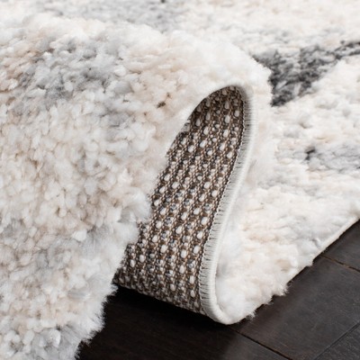 Gray and Ivory Square Synthetic Shag Area Rug 6'7" x 6'7"