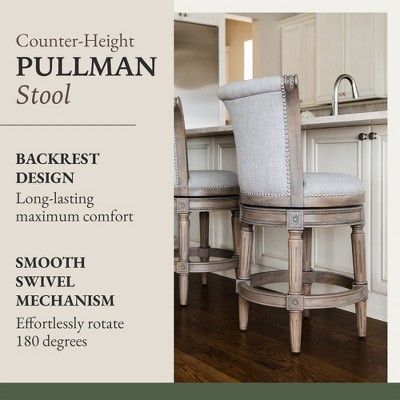 Reclaimed Oak Gray Upholstered Swivel Counter Stools, Set of 4