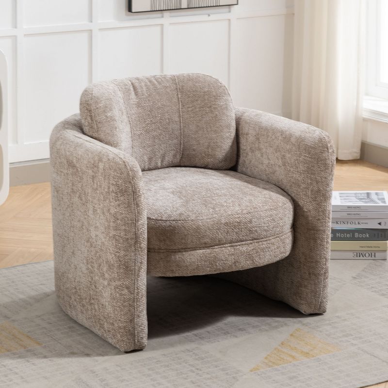 Zen 21" W Modern Barrel Accent Chair Armchair,Curved Streamlined Silhouette Woven Velvet fabric Armchair,Upholstered Barrel Chairs-Maison Boucle, 1 of 9