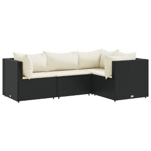 vidaXL Patio Lounge Set with Cushions Sectional Sofa Garden Backyard Poly Rattan - Black and Cream 3x Corner + Middle - 1 of 4