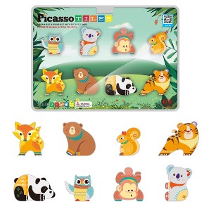 PICASSO-TILES 8 PC Forest Animal Character Theme Set Magnetic Tiles, Building Blocks, STEM Toys for Kids 3+ - 1 of 4