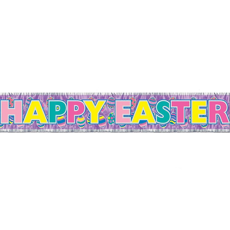 Beistle 8" x 5' Happy Easter Fringe Banner; Lavender 4/Pack 40880, 1 of 2