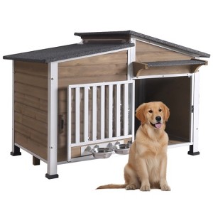 Aivituvin 39.7"L Metal Frame Wooden Dog House, Outdoor Dog House-AIR7021 - 1 of 4