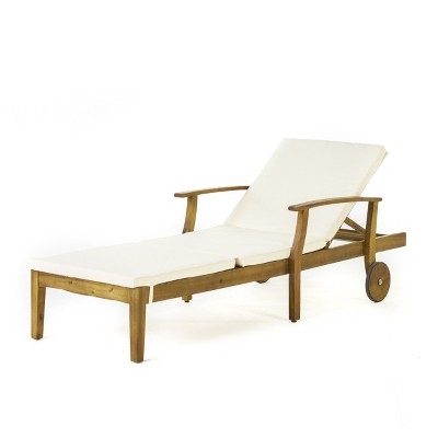 Teak Finish Acacia Wood Chaise Lounge with Cream Cushion