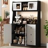 67" Tall Kitchen Hutch Storage Cabinet, Farmhosue Coffee Bar Cabinet with 3 Drawers and LED Lights, Freestanding Food Pantry Cabinet with Countertop - 3 of 4
